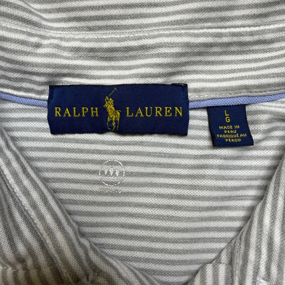 Ralph Lauren Polo‎ Shirt Mens Large Grey Striped Short Sleeve Pony Logo Classic